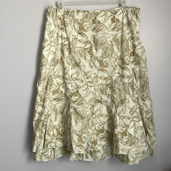 Coldwater Creek Gold Glittery Floral Foliage Ruffle Bottom MIDI Skirt size XL 18 - Picture 1 of 15